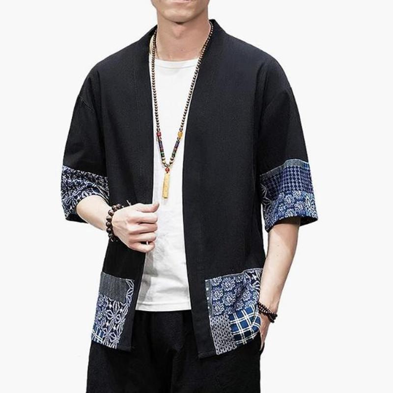 LAOHU Heren Japanse Kimono Cardigan Losse Katoenen Linnen Open Voorkant Casual Zomer Shirt Jassen XXXXXL blauw