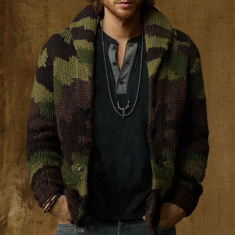 Phoca largha Sjaalkraag Cardigan Truien voor Heren Slim Fit Trui Lange Mouw Gebreid Open Voorkant Cardigans Herfst Winter Trui Jassen Gebreide Herenkleding 3XL camouflage