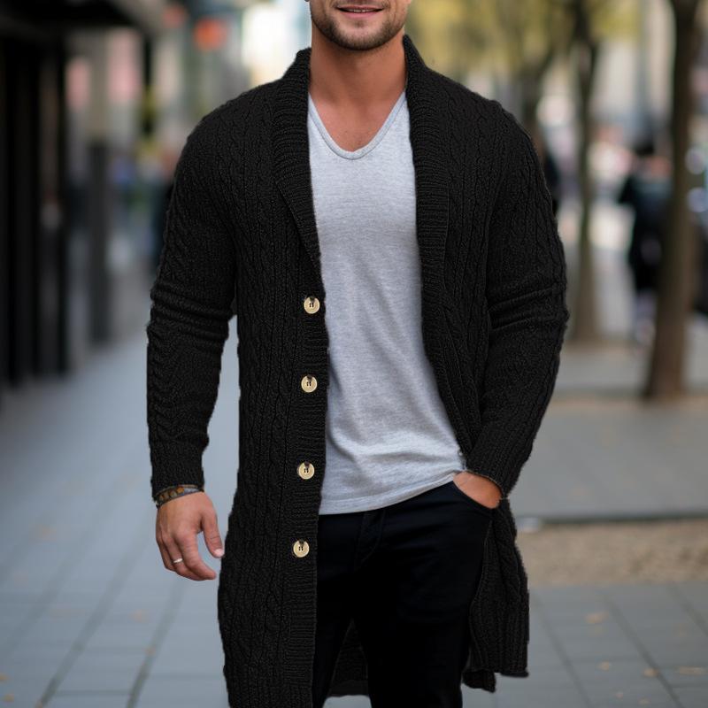 Phoca largha Heren Lange Kabel Gebreide Cardigan Trui Sjaalkraag Slim Fit Lange Mouw Casual Knopen Down Cardigans Herfst Winter Gebreide Truien Jas voor Mannen XL zwart