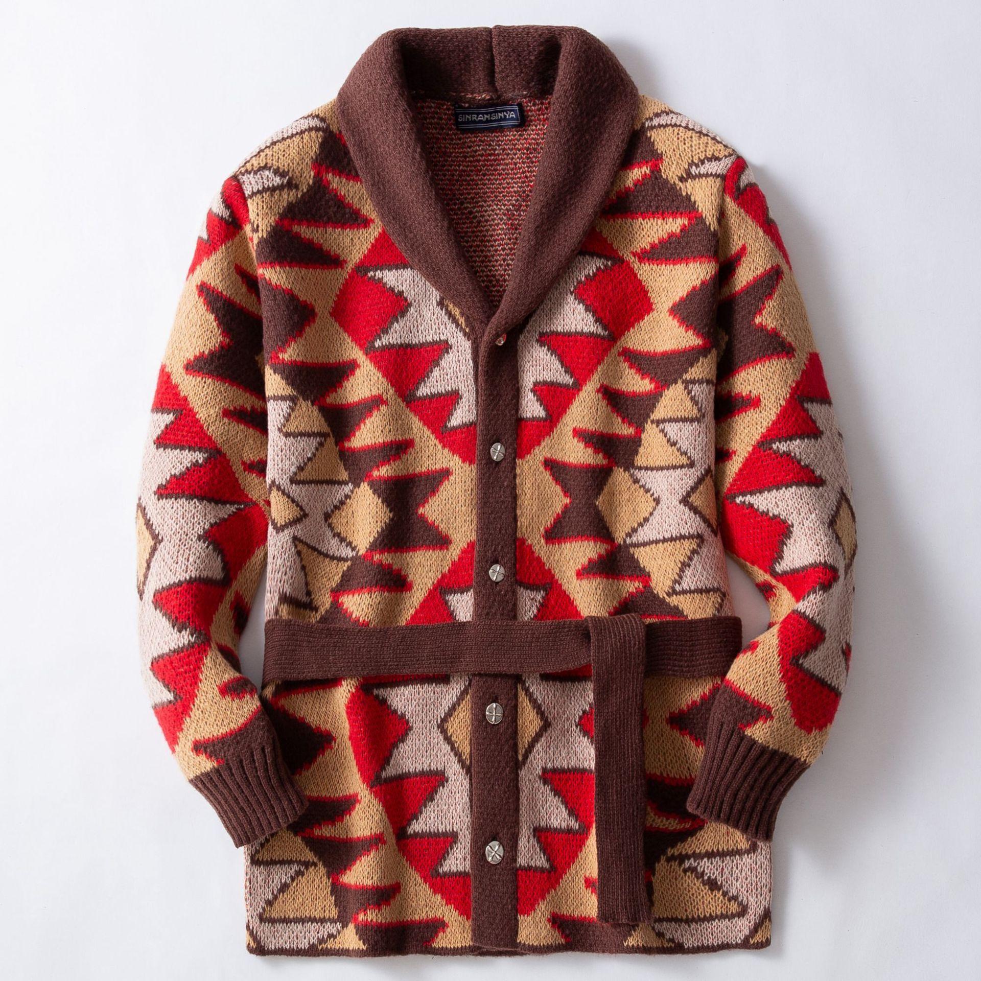 Phoca largha Heren Casual Mid-Long Cardigan Truien Vintage Sjaalkraag Lange Mouw Gebreide Knoopsluiting Cardigans Herfst Winter Dikke Trui Gebreide Buitenkleding voor Heren 3XL bruin