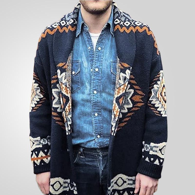 Phoca largha Heren Casual Mid-Long Cardigan Truien Vintage Sjaalkraag Lange Mouw Gebreide Knoopsluiting Cardigans Herfst Winter Dikke Trui Gebreide Buitenkleding voor Heren 3XL marineblauwe kleur