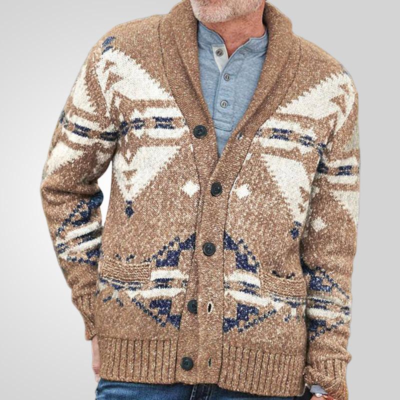 Phoca largha Heren Casual Cardigan Truien Vintage Sjaalkraag Lange Mouw Gebreide Knoopsluiting Cardigans Met Zakken Herfst Winter Trui Gebreide Buitenkleding voor Heren 3XL kaki