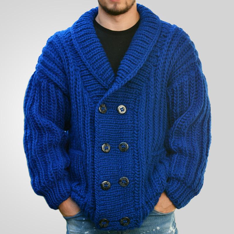 Phoca largha Heren Chunky Kabel Gebreide Cardigan Trui Sjaalkraag Losse Pasvorm Lange Mouw Casual Knopen Down Cardigans Herfst Winter Gebreide Truien Jas voor Mannen 2XL blauw