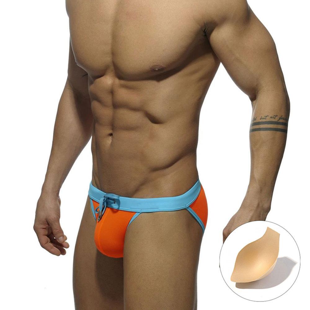UXH Fashion UXH merk heren zwemstring slips lage taille badpak badmode strandkleding bruinen surfen M oranje