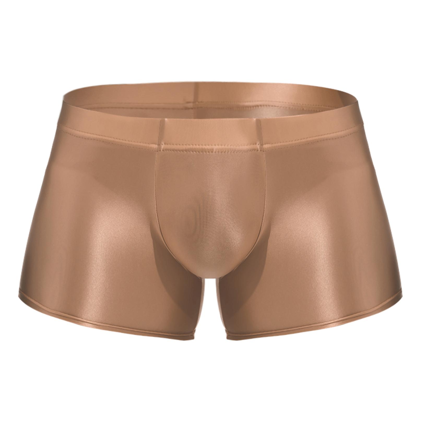 Ranrann Badmode Heren Glanzende Boxershorts Ondergoed Laagbouw Pool Party Beach Zwemshorts XXL koffie