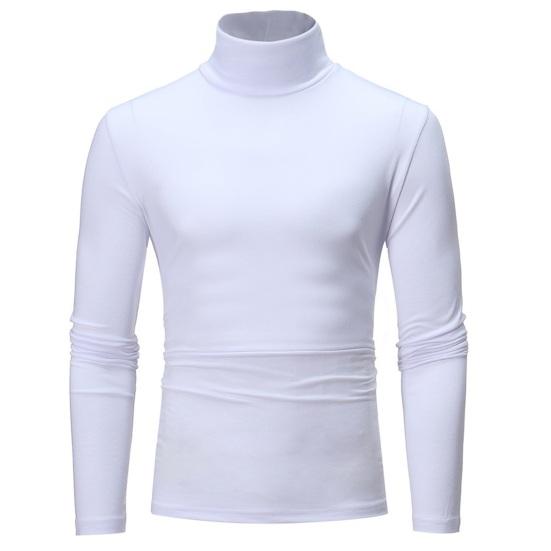 Manshanwangluo Mannen Herfst Winter Slim Fit Dieptepunt T-shirt Coltrui Lange mouw Effen Kleur Elastische Dunne Trui Tops Streetwear M wit