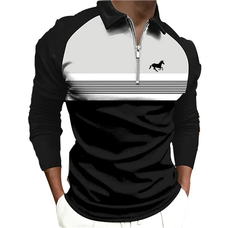 Bengbukulun Mannen Mode Lente Herfst Casual Lange Sleev Rits Poloshirt, Mannen Spell Kleur Golf Poloshirt Tops. S