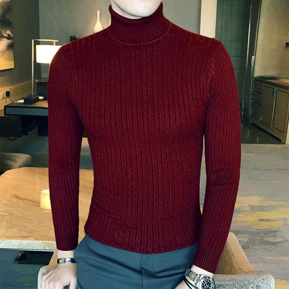 KING BILLION Herfst Winter Turtleneck Truien Warme Effen Kleur Heren Trui Slanke Pullover Heren Gebreide Trui Bottoming Shirt Asia M wijn