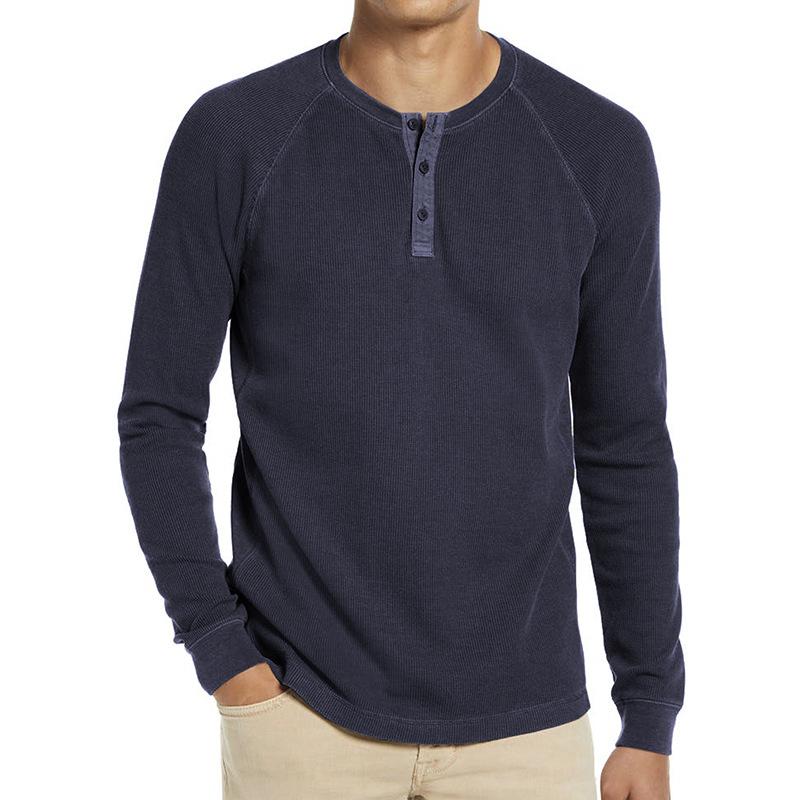 Phoca largha Heren Ronde hals Henley-shirts met lange mouwen Informeel Effen Basic Tops 3-knops Ademend Sport-T-shirts Heren Atletisch Training Vochtregelerend T-shirt 2XL