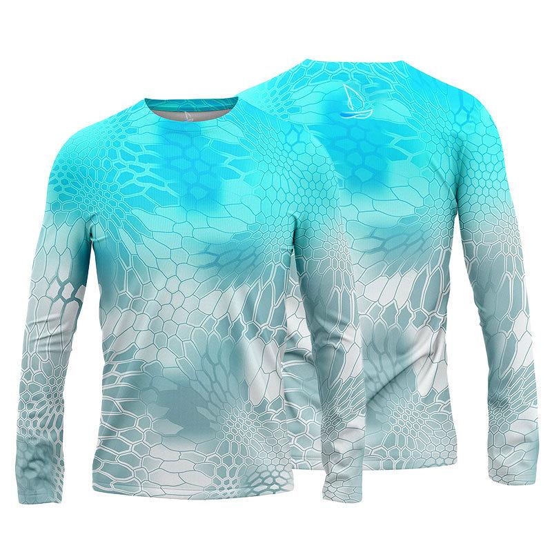 ETST 007 Herenvissersshirt met print, visserskleding, lange mouwen, vissersshirt - ademend, UV-bescherming, buitensporten, ronde hals, tops 6XL L