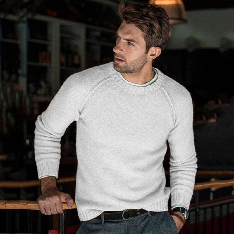 JM-No.1 Herfst Winter Heren Effen Kleur Casual Lange Mouw Gebreide Pullover Slim Sweater Top S lichtgrijze kleur