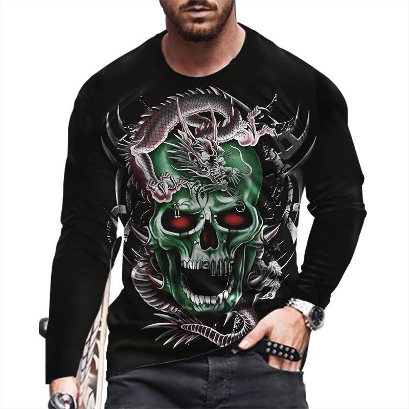Forever Men Heren lente- en herfst T-shirt met lange mouwen Heren losse ronde hals hoodie 3D-geprint bedrukte top met lange mouwen 6XL