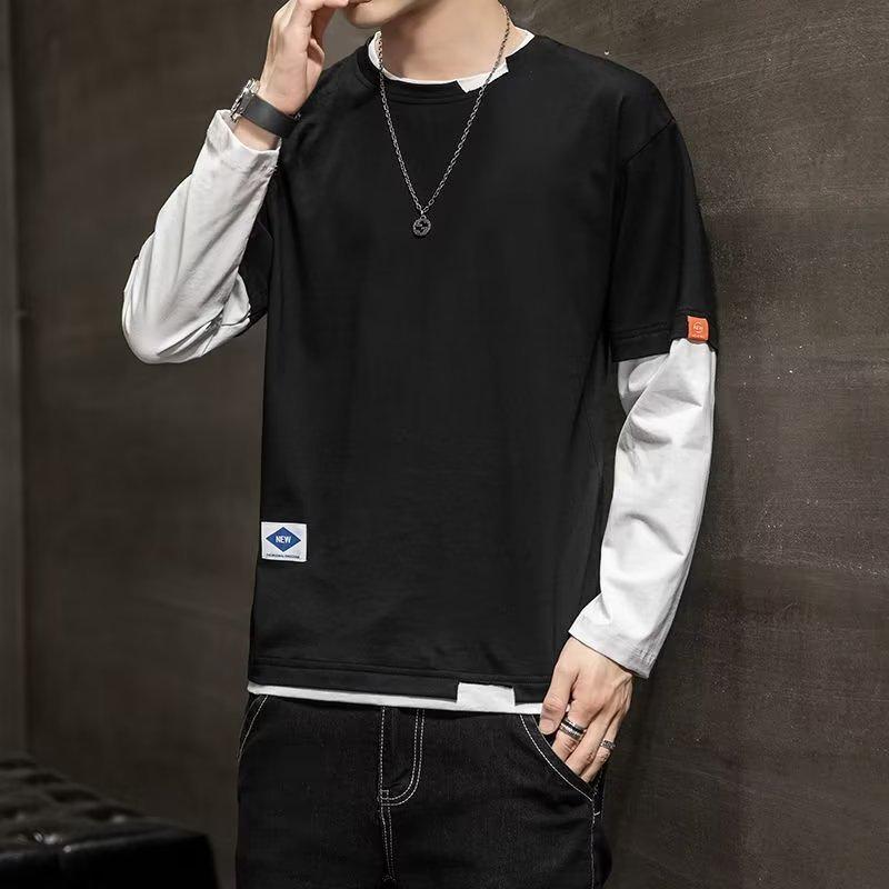 VantaGoods Heren Koreaans Slim Fit T-shirt met lange mouwen en gelaagde look Large