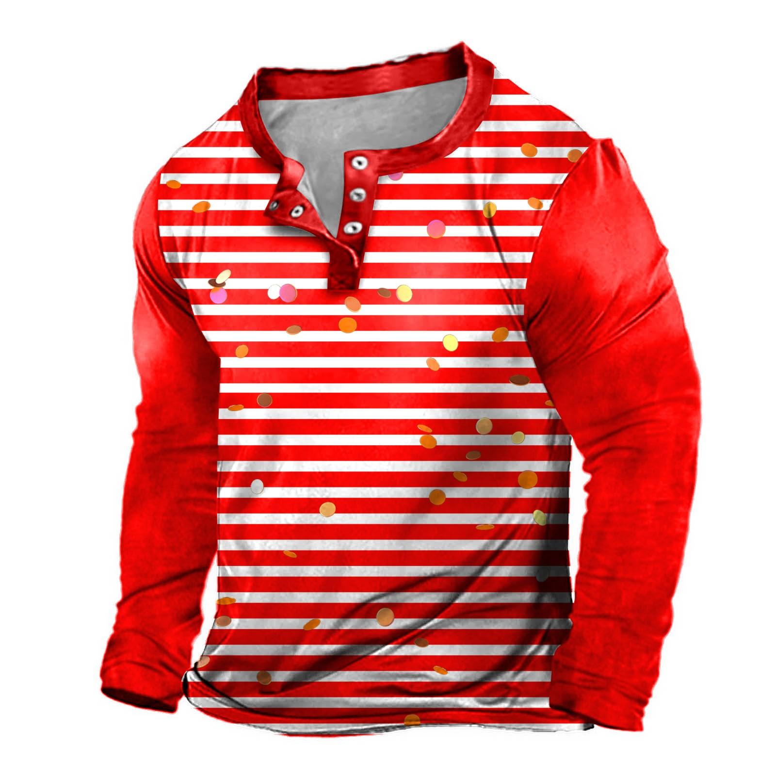 Wahaha123 Heren Outdoor Vintage V-hals Knoop Lange Mouw Mode Sport T-shirt M rood