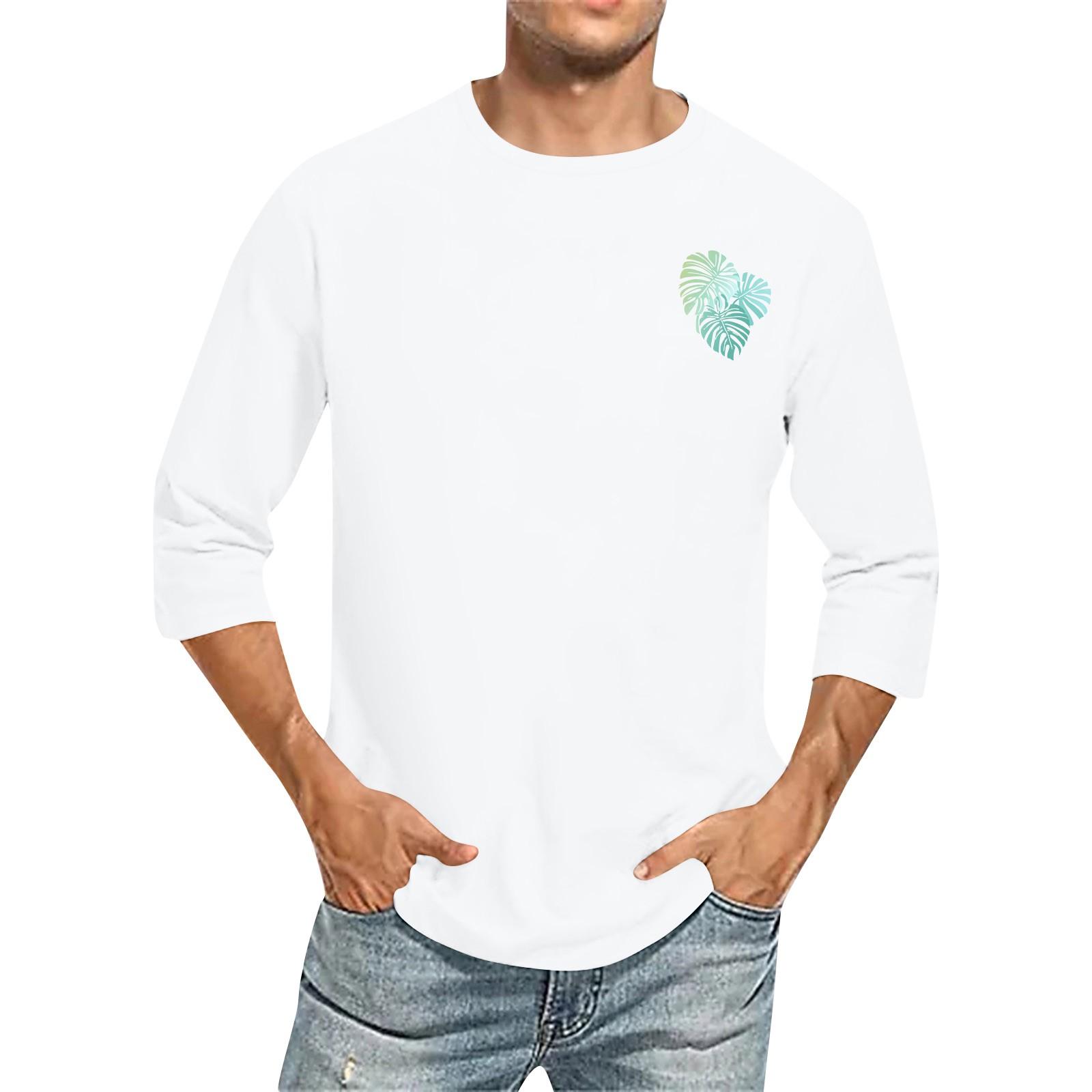 Timoduizhang Men's casual and fashionable printed round-neck three-quarter sleeve top T-shirt XL wit