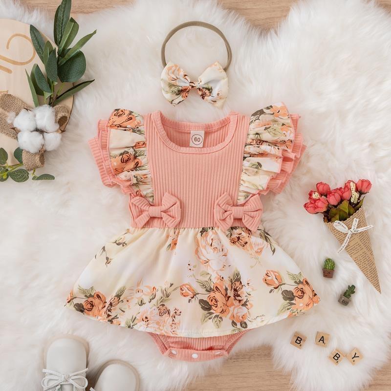 Elberta Zomer Baby Meisjes Jurk Met Strik Gestreepte Jumpsuit Katoenen Jurk Voor Pasgeborenen Bloemen Kleding Baby Kruipkleding 60cm