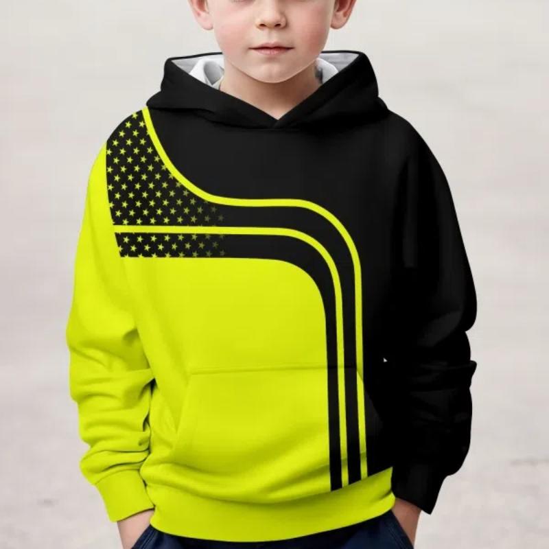 ETST 012 Lente en herfst nieuwe kinderkleding ster 3D-geprinte lange mouwen capuchontrui jongens casual ademende sportkleding 160CM
