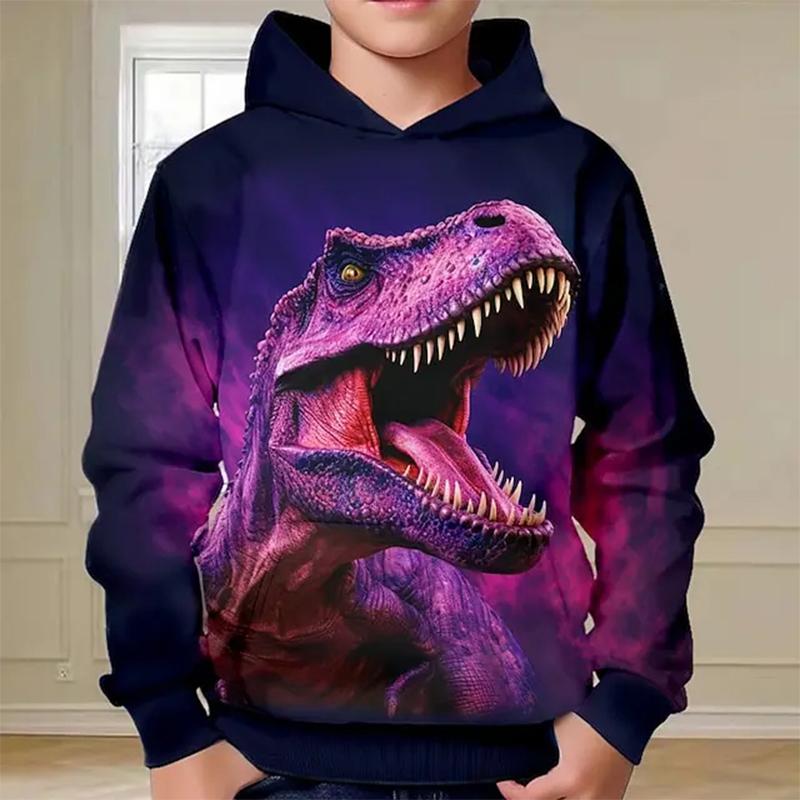 ETST 007 Lente Herfst Jongens Hoodie Pullover 3D Dinosaurus Print Mode Straat Verblindend Coole Kinderkleding Casual Lange Mouw Hoodies Tops 160CM