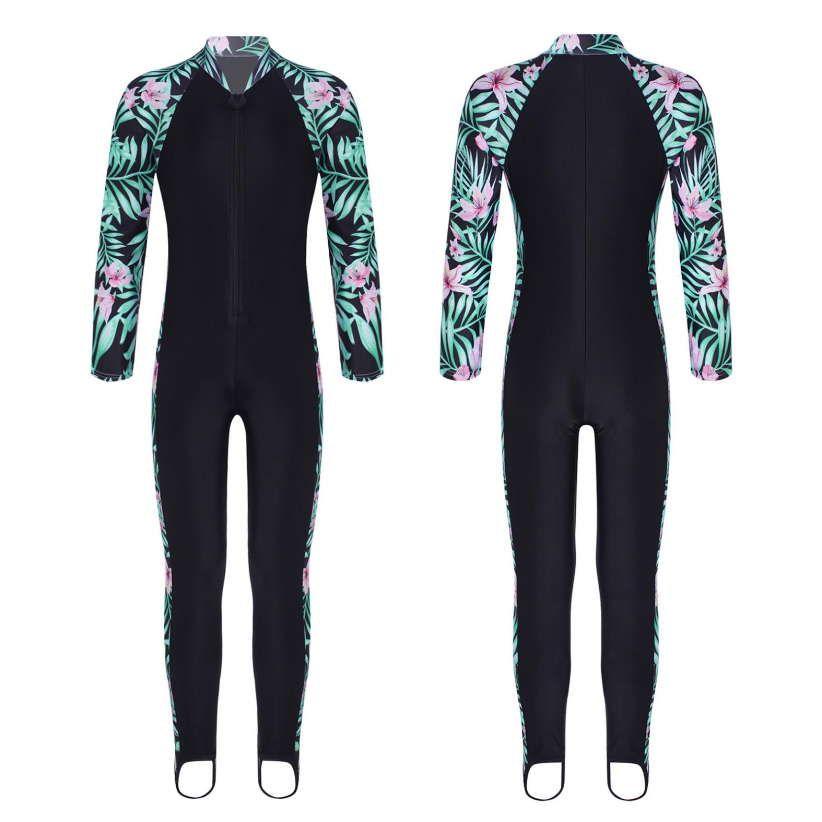 IEFiEL Kinderen eendelig zwempak met lange mouwen, unisex meisjes badmode, Rush Guard badmode wetsuit 7-8 Years zwart/roze