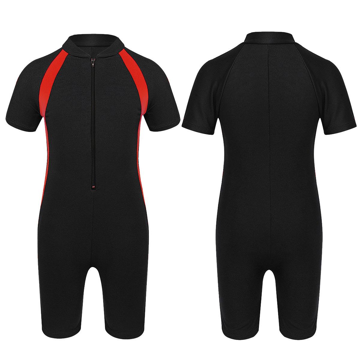 Manyakai Kinderbadkleding voor meisjes Shorty Wetsuit Zwempak met rits aan de voorkant voor surfen en zwemmen 14-16 Years rood/zwart