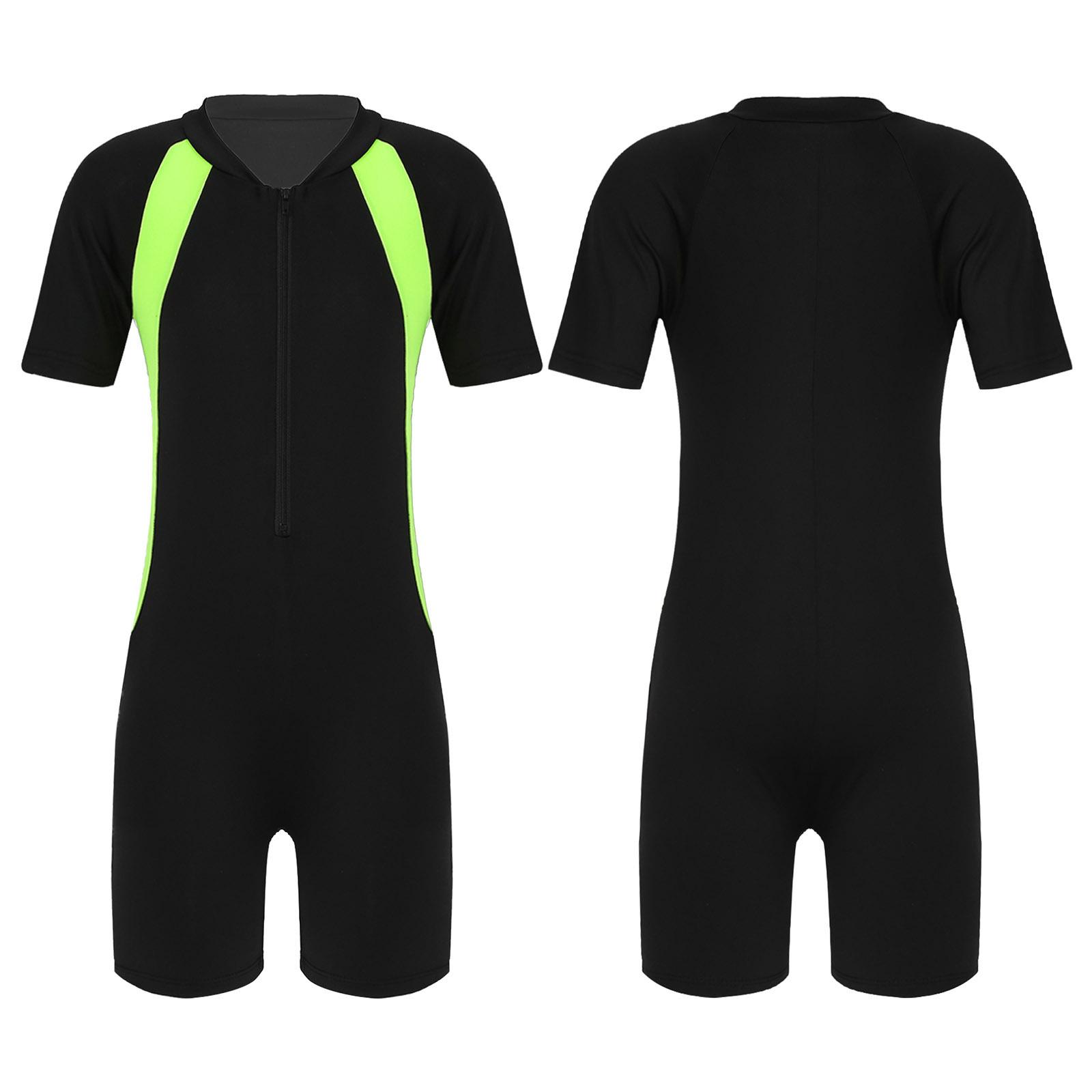 Manyakai Kinderbadkleding voor meisjes Shorty Wetsuit Zwempak met rits aan de voorkant voor surfen en zwemmen 10-12 Years zwart/geel