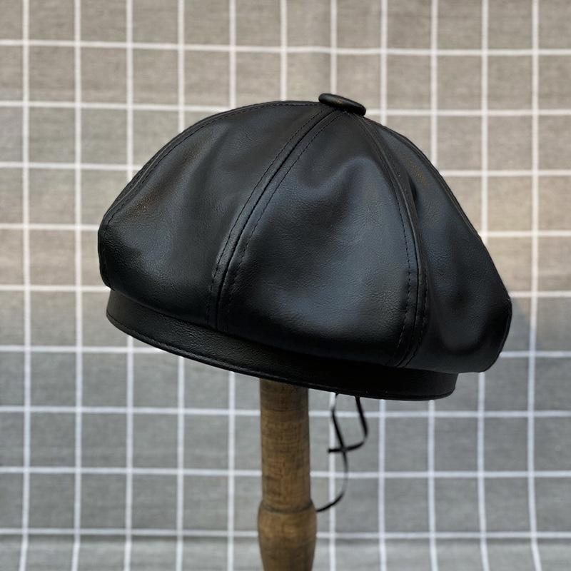 Queeniec Groot Formaat Man Lederen Baret Dame PU Achthoek Hoed Meisje Kleine Schilder Cap Vrouw Plus Size Pompoen Hoeden 54cm 56cm 57.5cm 60cm 60cm