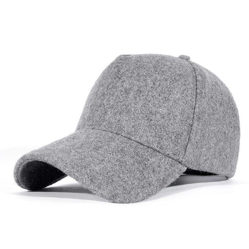 Fashion human Herfst- en winterwol gevoerde dikke honkbalpet Honderd getijden eenden tong pet mannen en vrouwen in de ouderensport warme muts 56-58cn lichtgrijze kleur