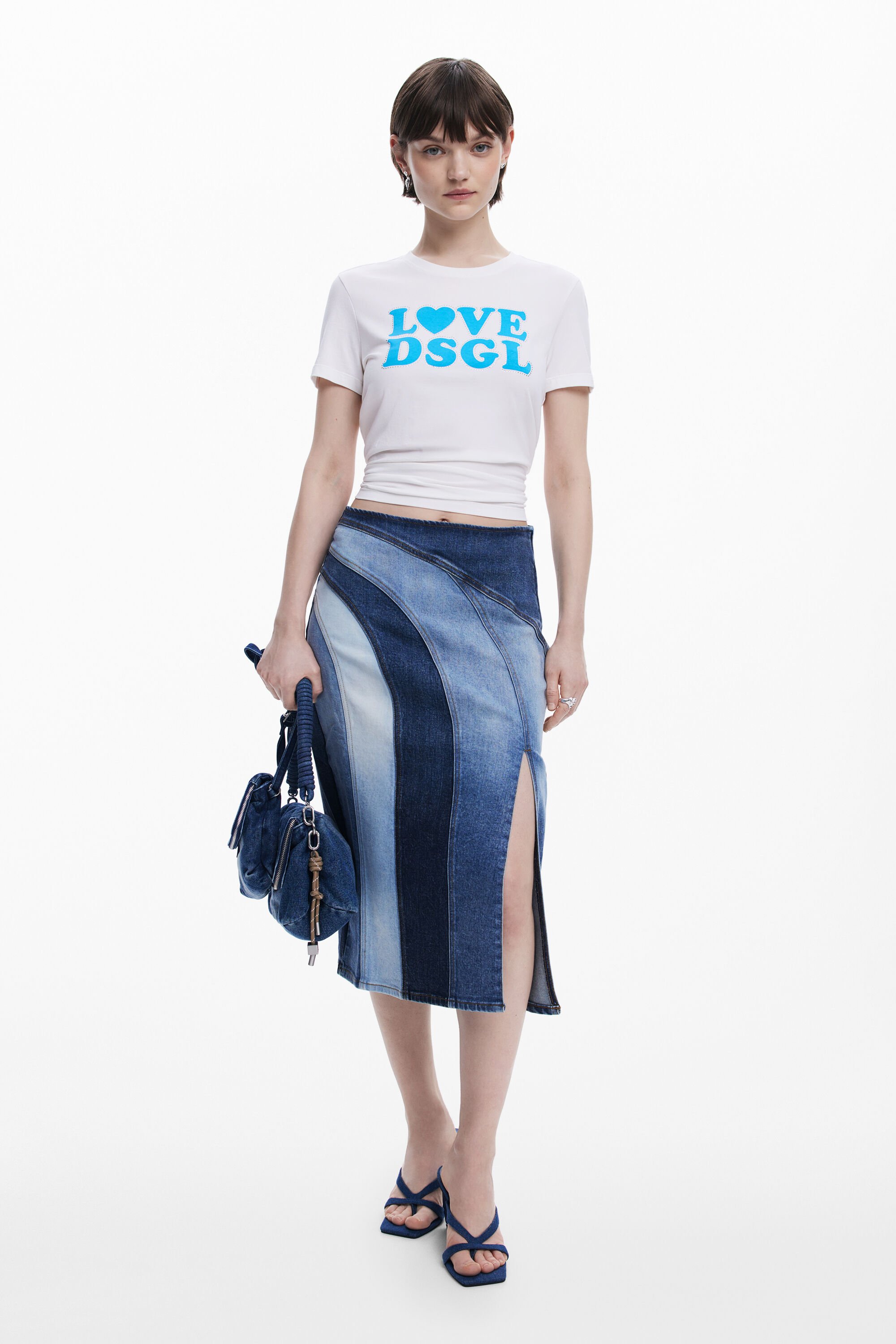 Desigual Midirok van denim met panelen - BLUE