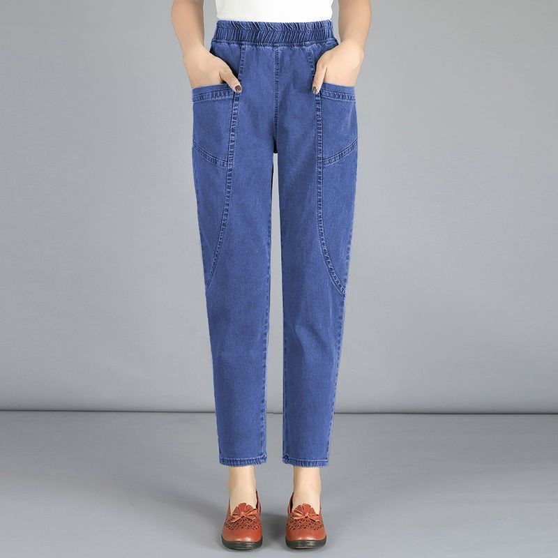 Kuma Vintage hoge taille enkellange blauwe jeans harem elastische denim broek grote casual baggy XXXL