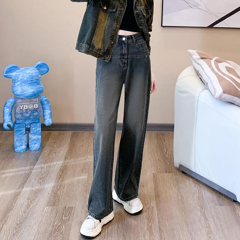 CANVAUS Lente en herfst damesjeans met hoge taille en rechte pijpen, vintage wijde pijpen 2XL