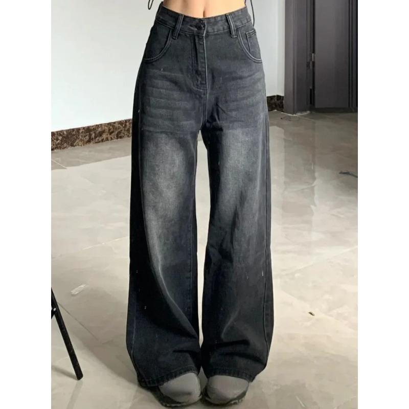 Exotic Vintage Zwarte Jeans Dames Hoge Taille Grunge Y2k 90s Streetwear Baggy Casual Koreaanse Mode Recht Gewassen Denim Broek S zwart