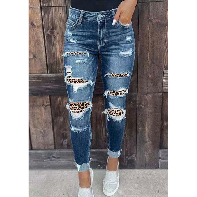 Omena Stretch Ripped Washed Slim Tight Lift Hip Casual Dames Jeans XL bruin