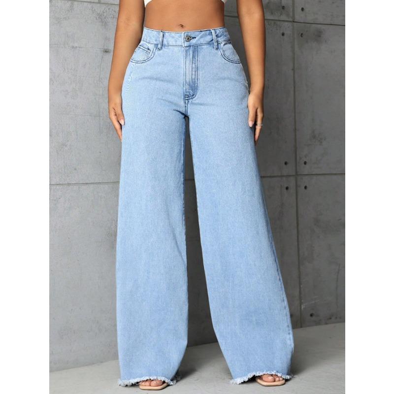 Blackberry 01 Nieuwe stijl vloer hoge taille rechte pijp wijde pijp jeans en broeken voor vrouwen M blauw