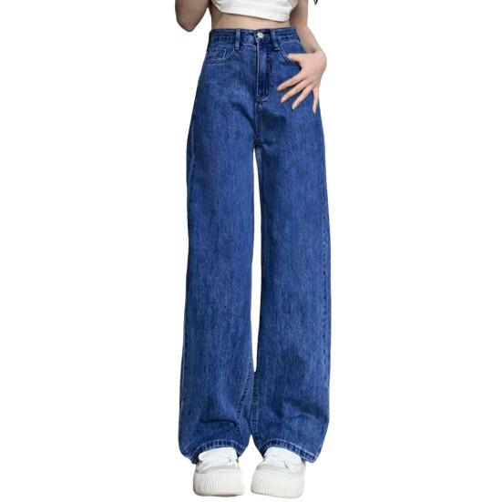 Taoxihao Dames Jeans Hoge Taille Knoopsluiting Ritssluiting Vintage Losse Pasvorm Zakken Rechte Wijde Pijpen Streetwear Broek Dagelijkse Draag Lange Broeken L