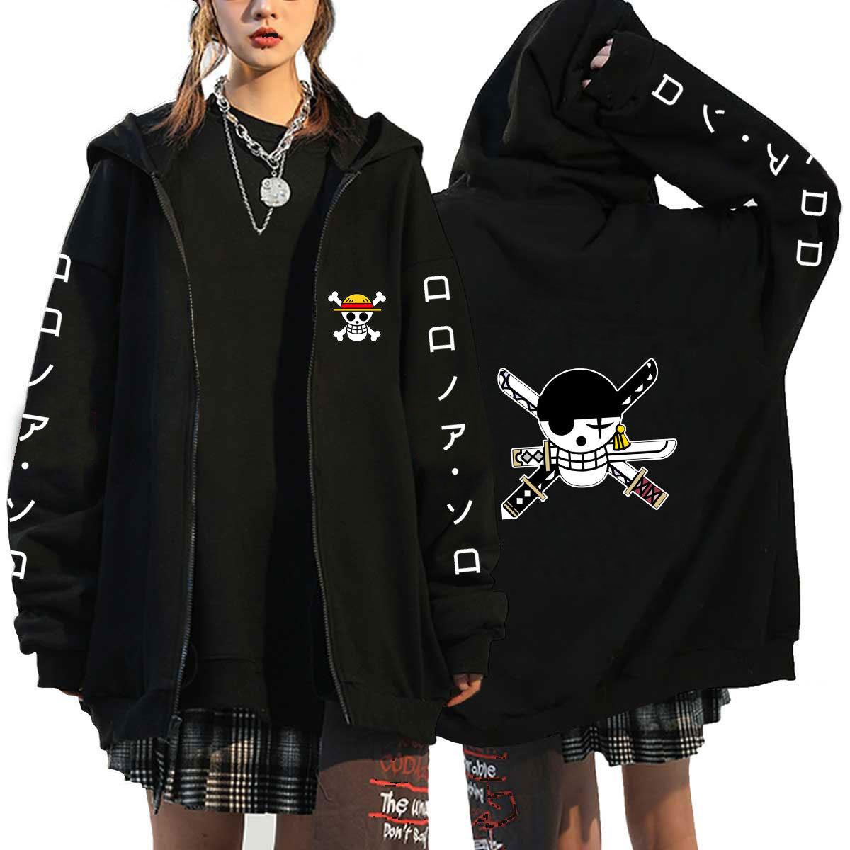 HSHWednesday3 Cosplay Luffy Zoro EEN STUK Anime Hoodies Mannen Jassen Casual Rits Jas Harajuku Unisex Hoodie Cartoon Gedrukt Sweatshirts Hip Hop Hoody streetwear XL