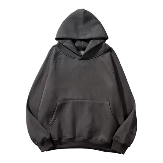 Tianhangyuan Mannen herfst winter hoodie dubbele lagen effen kleur losse grote zak zachte losse trui lange mouw elastische manchet hooded streetwear heren hoodie M donkergrijze kleur