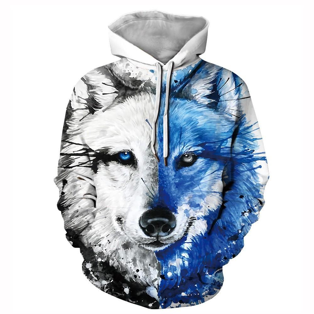 Fashion human Herensweatshirt voor herfst en winter met lange mouwen Straatsweatshirt met capuchon en 3D-wolfbedrukt sweatshirt Herentops 6XL