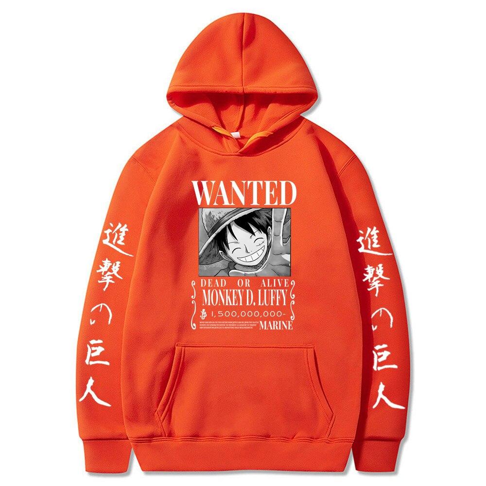 WE BELIEVE Aanval op Titan Een Stuk Luffy Hoodie Mannen Mode Homme Fleece Hoodies Japanse Anime Gedrukt Mannelijke Streetwear Oversized Kleding 2XL oranje