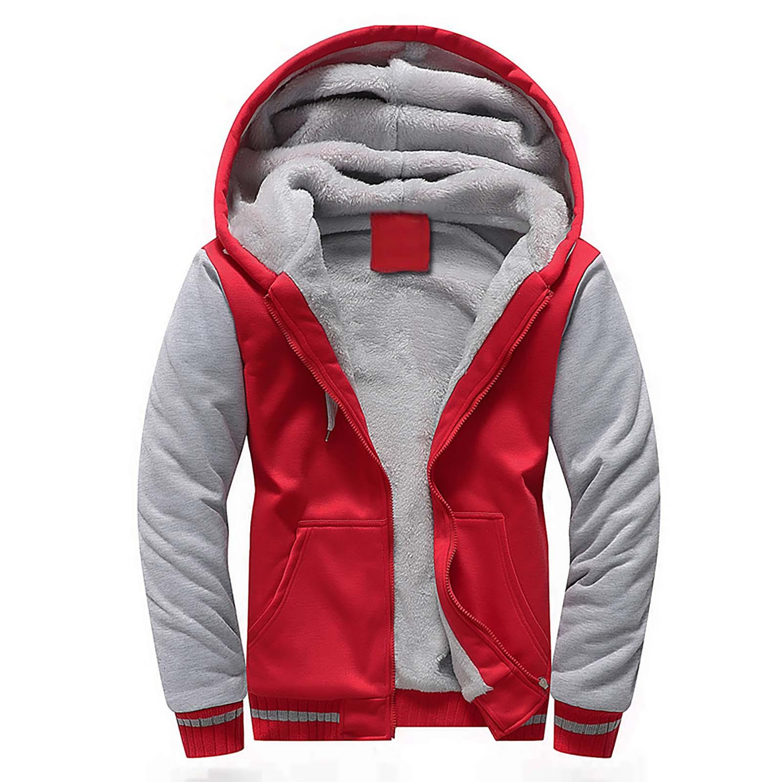 Niubiplus Heren trui winter workout fleece hoodie jassen volledige ritssluiting wollen warme dikke jassen XL rood