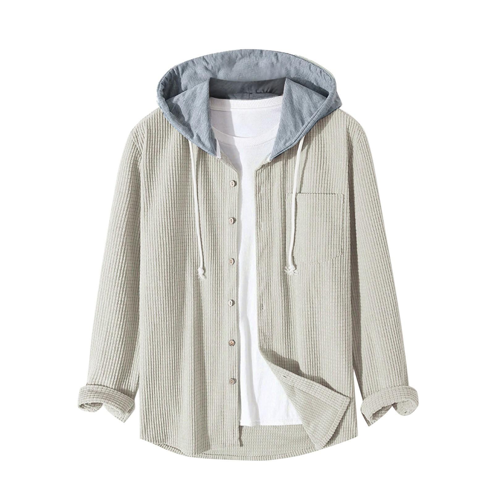 Linglong Heren Klein Geruit Overhemd Capuchon Knopen Sweatshirt Heren Casual Mode Sweatshirt XXXL beige