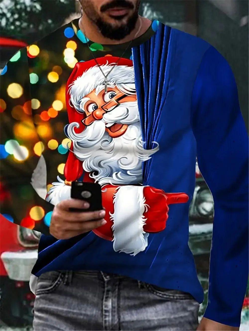 ETST 05 Nieuwe herenmode Lange mouw O-kraag Korte mouw Nieuwjaar Kerstmis Creatieve persoonlijkheid T-shirt Losse casual Plus-size top M