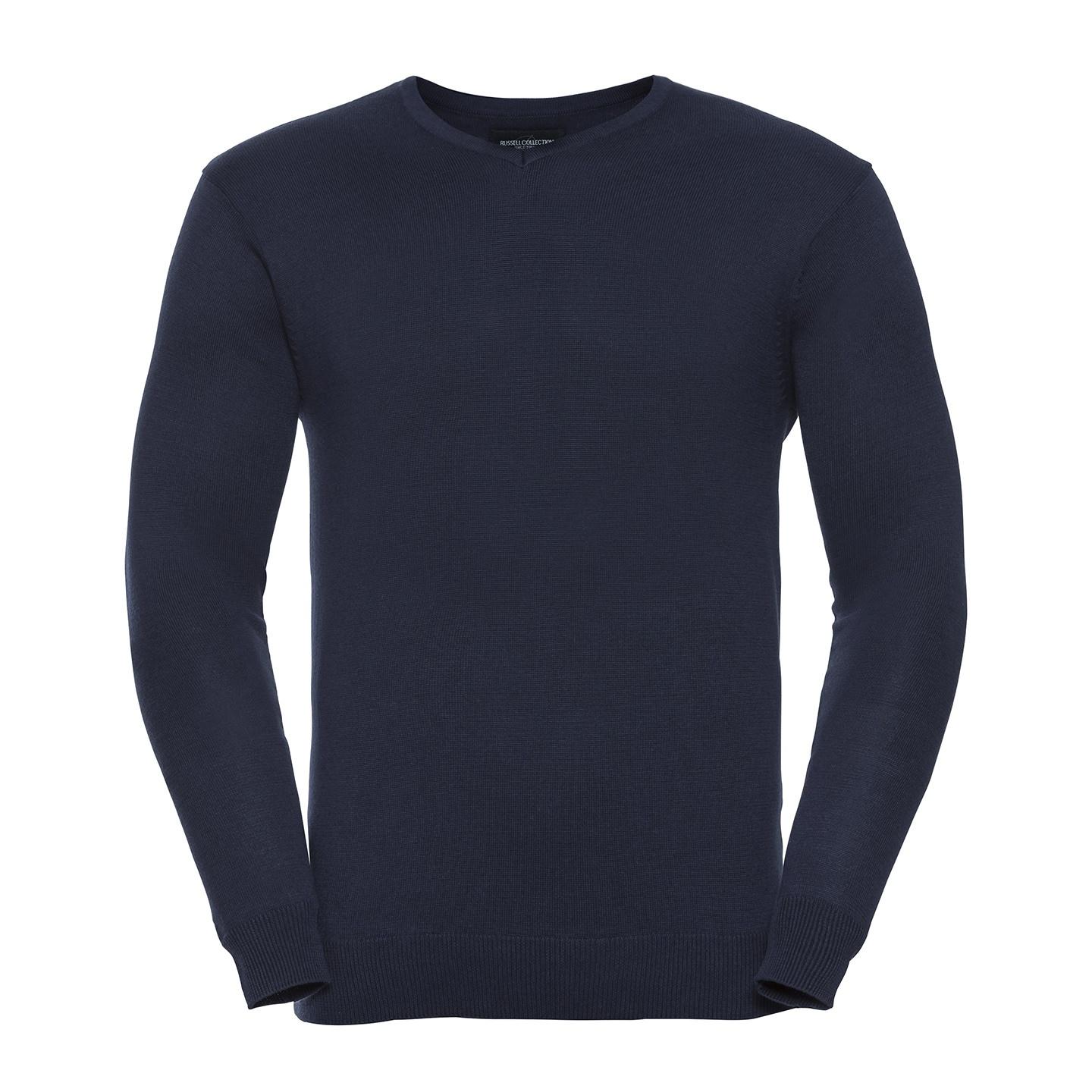 Russell Collection Heren gebreide trui met V-hals XXS franse blauwe kleur