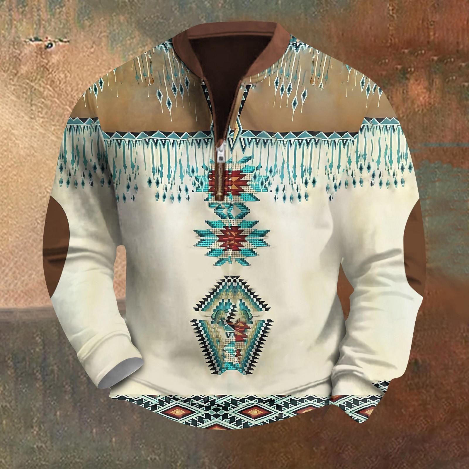 Xingben Two Heren Retro Casual Gradient Bedrukt Sweatshirt M beige