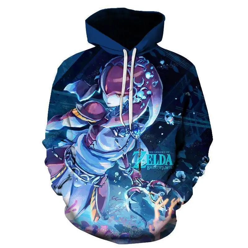 ETST0013 Cosplay Legend Zelda Link Rits Omhoog Hoodies Tops Jassen Anime 3D Print Sweatshirt voor Volwassenen Herenjas Mode Streetwear S