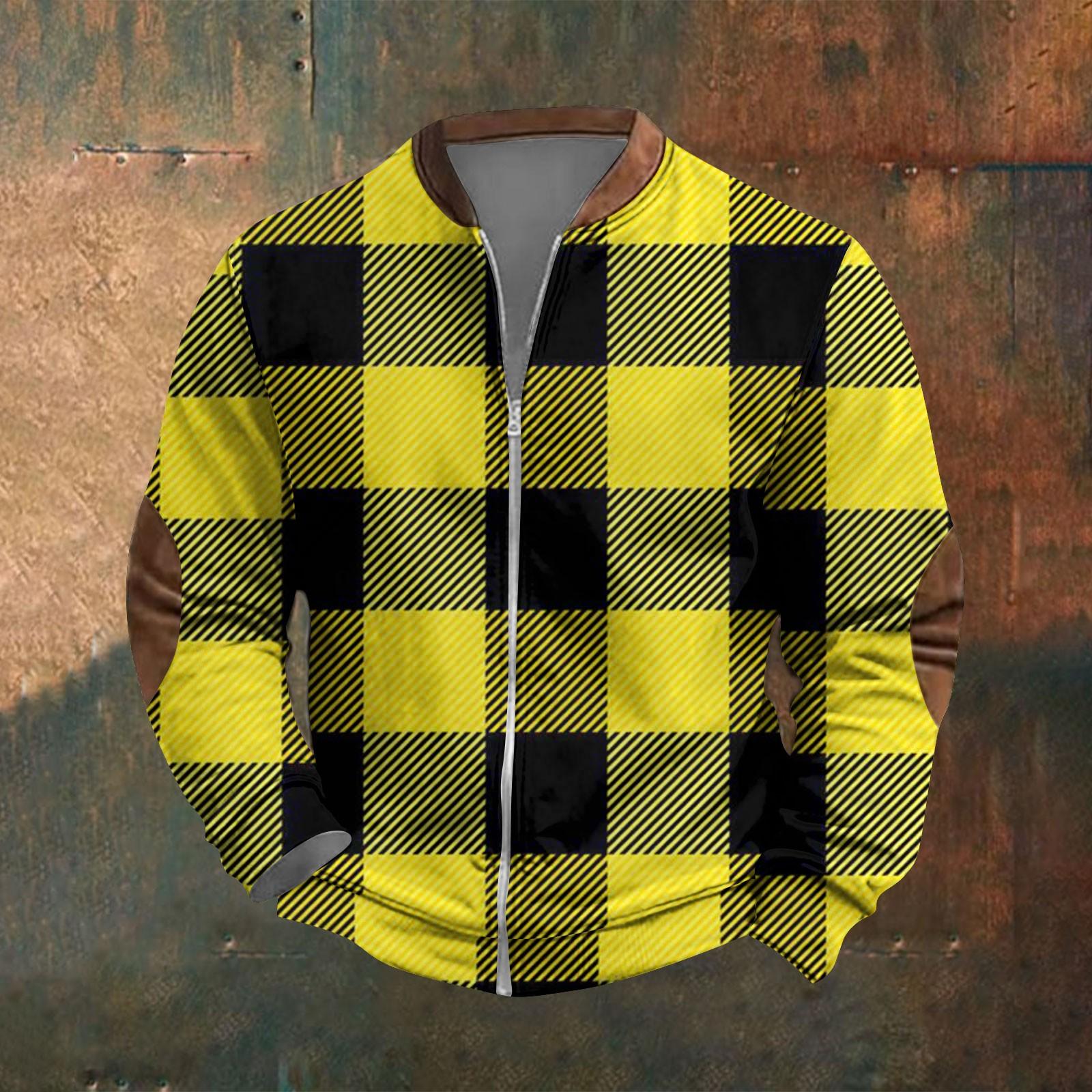 Zhengfuzhihai Heren Retro Casual Gradient Bedrukt Sweatshirt XL geel