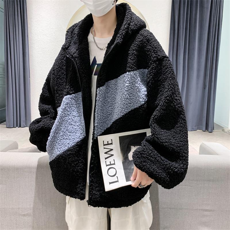 VantaGoods Trendy lamswollen herenjack met capuchon - Hiphopstijl, dik en los, Hong Kong- en Koreaanse invloeden voor herfst/winter M grijze kleur