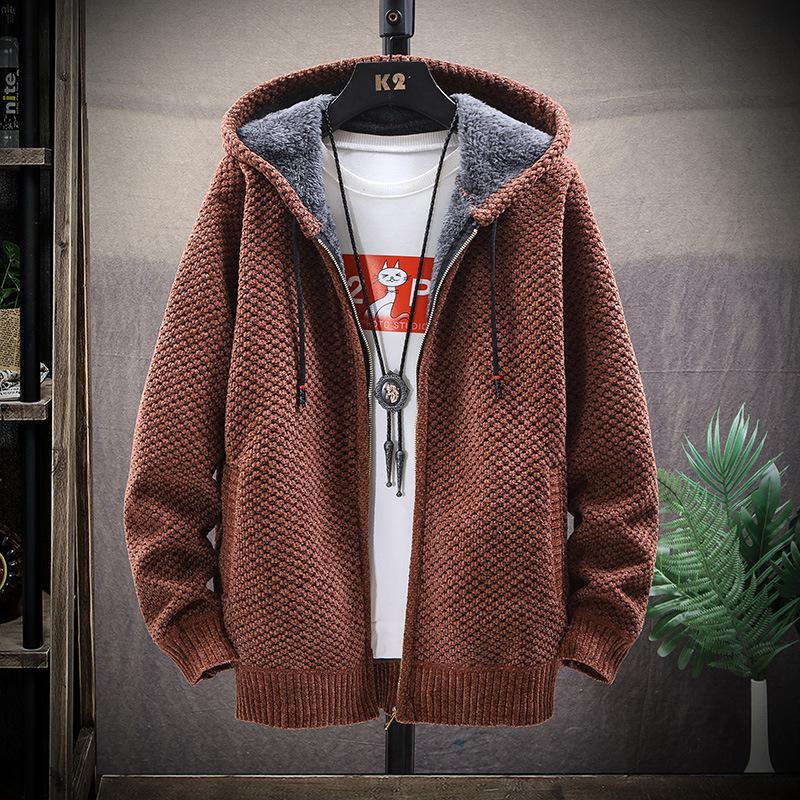 VantaGoods Koreaanse stijl Chenille capuchonjas voor heren - Winter effen kleur, casual, warm, plus fluweel, vest met rits. 3XL