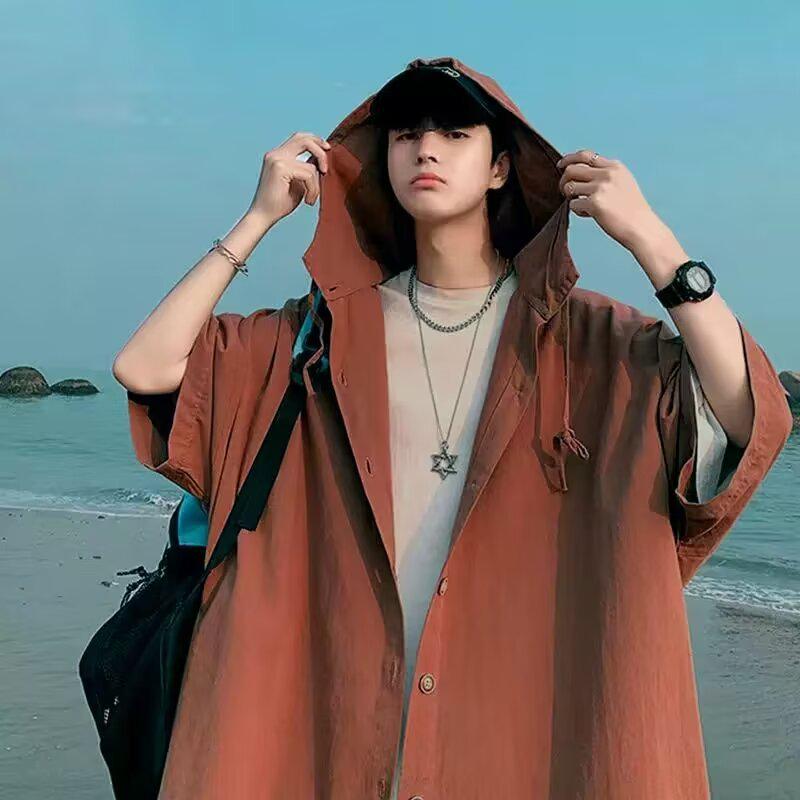 VantaGoods Unisex capuchonzonbeschermingsshirt met Japans Cityboy-ontwerp en losse pasvorm L oranje