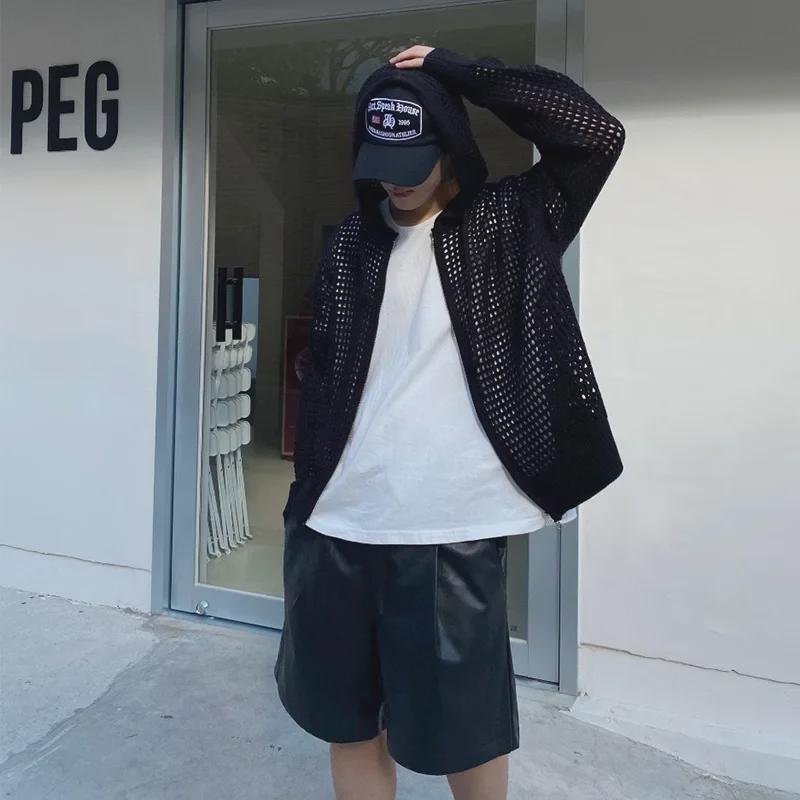 VantaGoods Heren High-End Hooded Knit Cardigan - Lichtgewicht, Ademend, Zomerzonbeschermingstrui voor Koppels Large zwart