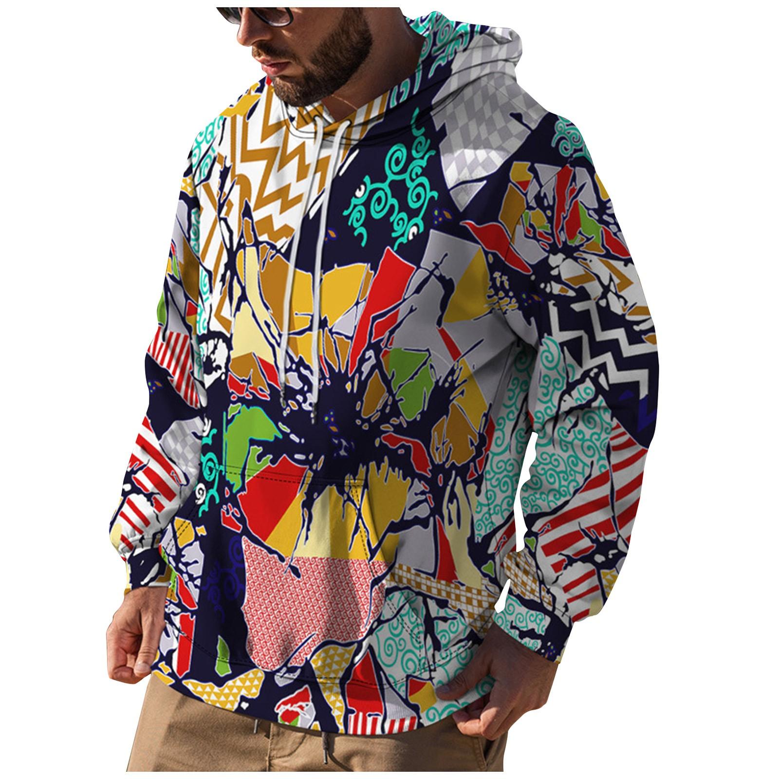Wahaha123 Los bedrukt sweatshirt met capuchon voor heren Casual mode-sportsweatshirt voor heren XXL